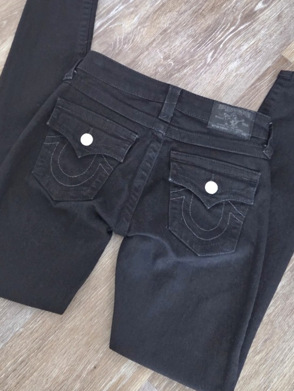 True Religion VTG Low Rise Iconic Black Horseshoe Back Flap Pocket Jeans Legging